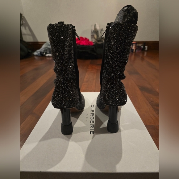 Clergerie Kattie Sparkle Rhinestone Fabric Boots - Picture 3 of 7